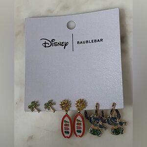 Disney BaubleBar Hula Stitch,Surf Board, Palm Tree, 3-Pack Earrings Set